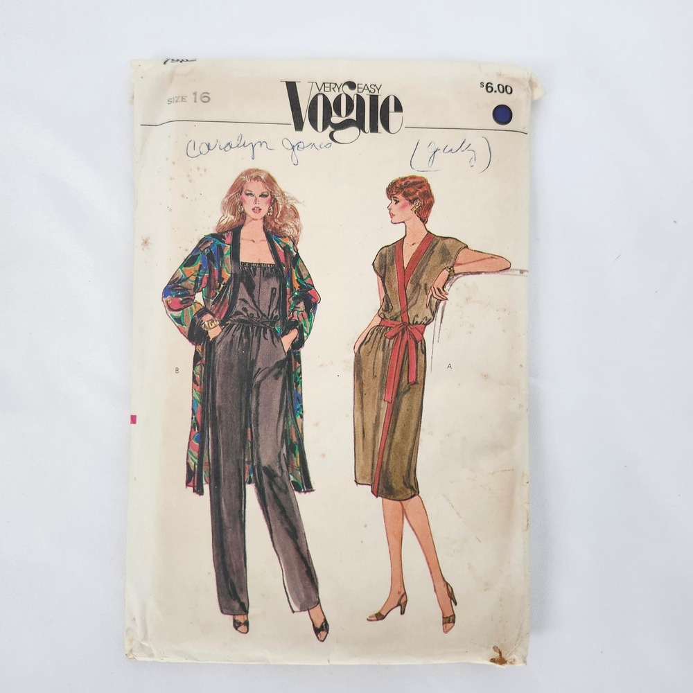 Vogue Women Sewing Pattern 7982 Size 16 Multi Dress Coat Jumpsuit Vintage 80s